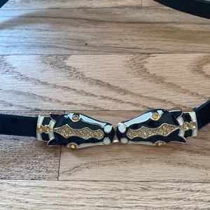 NWOT Y2K adjustable horse encrusted belt gold and black